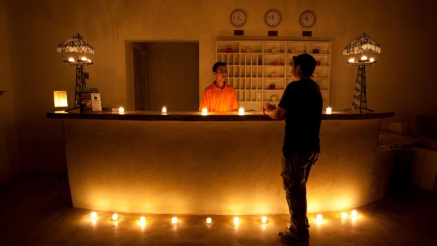 Candle Lit Front Desk at Ecolodge Feynan
